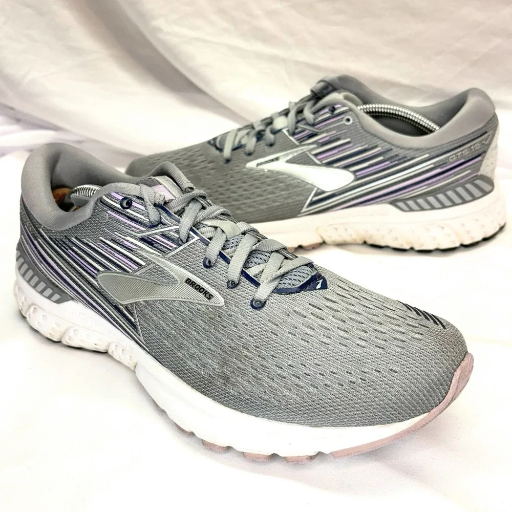 Brooks Adrenaline GTS 19 Shoes Womens 9.5 B Gray Purple‎ Running Sneaker Support